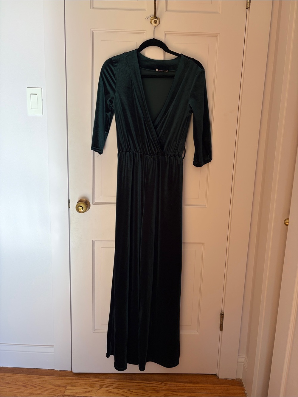 Unique Vintage- Elegant Forest Green Velvet Wrap Maxi Jumpsuit